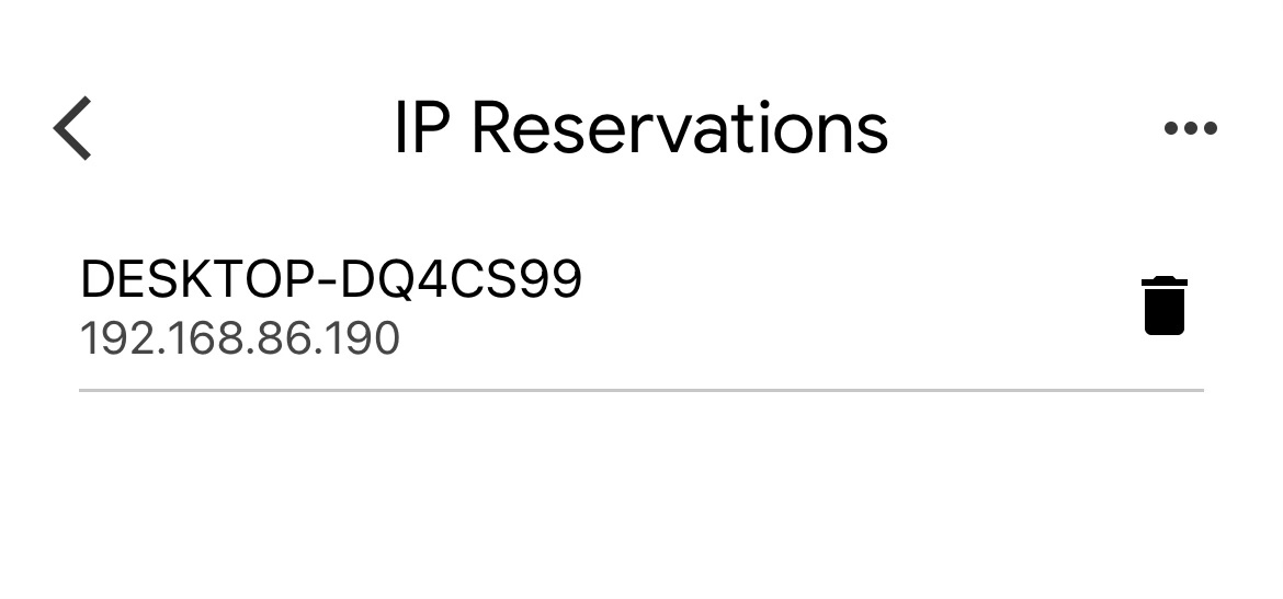 IP Reservation dialog in Google Home app